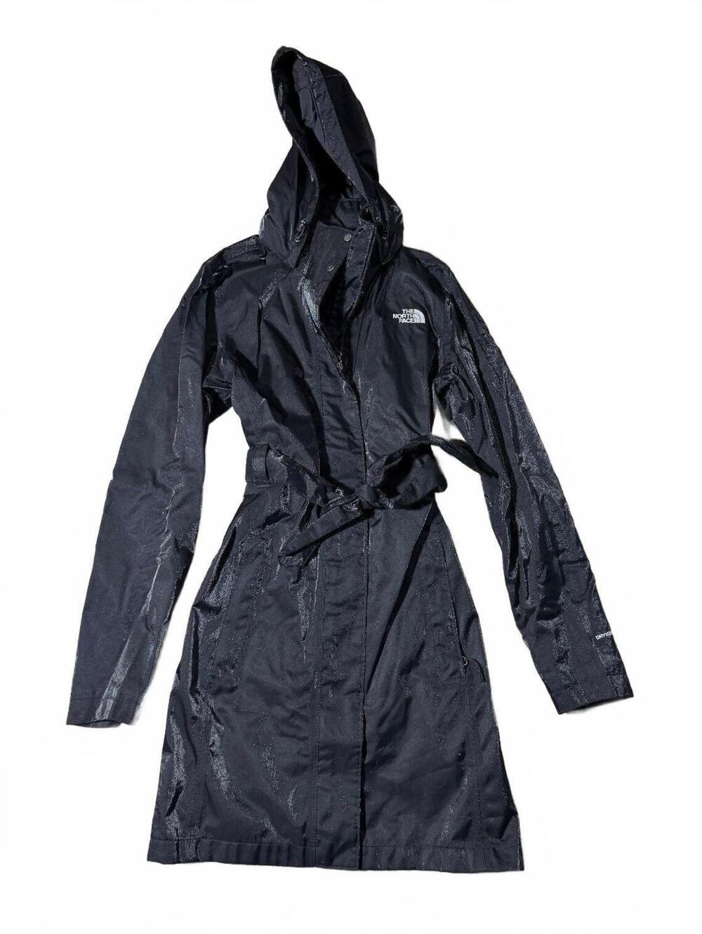 The North Face Women's Black Rain Trench Coach With Waist Tie Sparkly Sheen XS